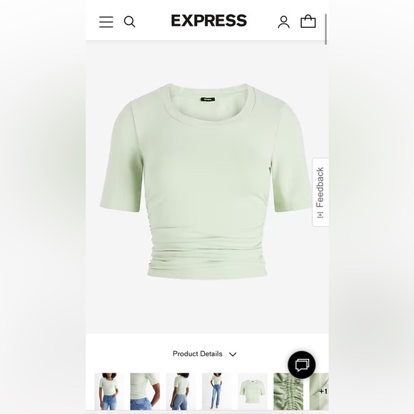NWT Express Crew neck short sleeved ruched sides tee - light green color - Picture 4 of 11